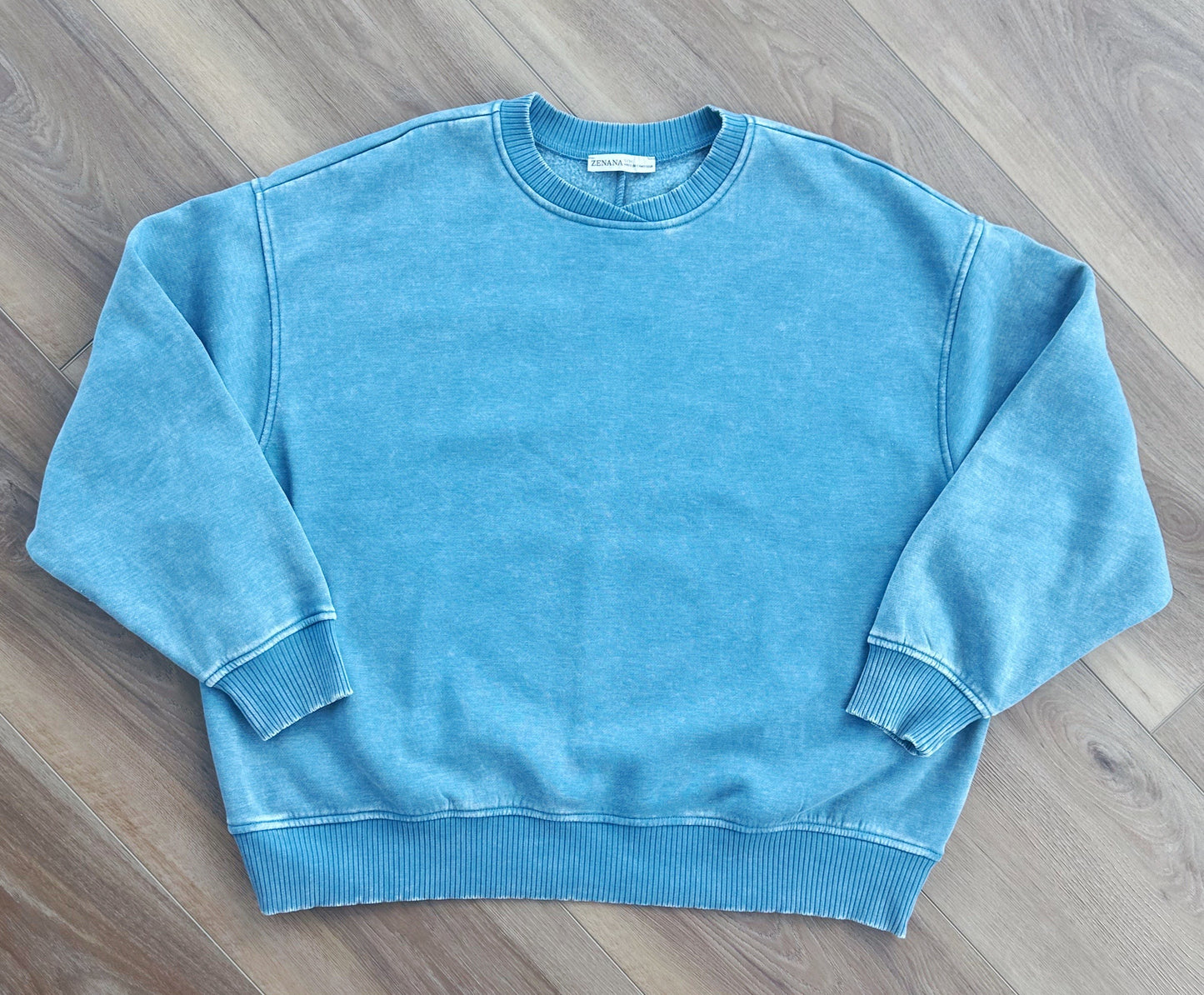 Lazy Days Acid Wash Pullover - Blue Gray