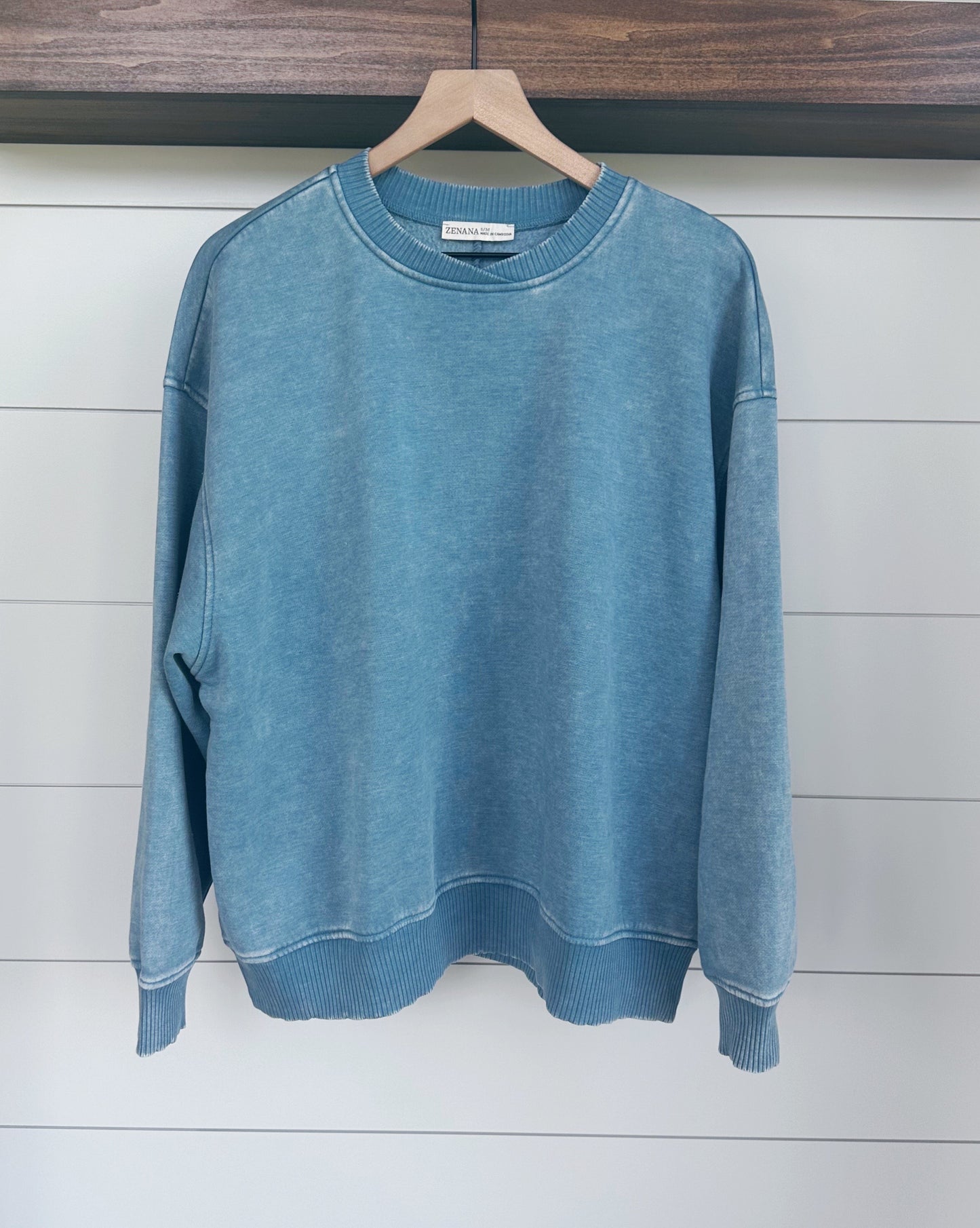 Lazy Days Acid Wash Pullover - Blue Gray