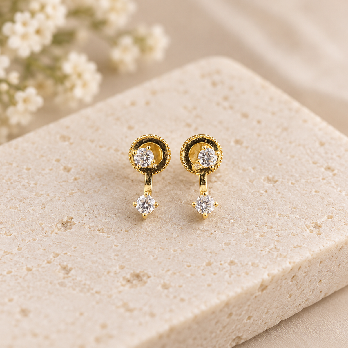 Clara Round Stud Jacket Earrings - Gold
