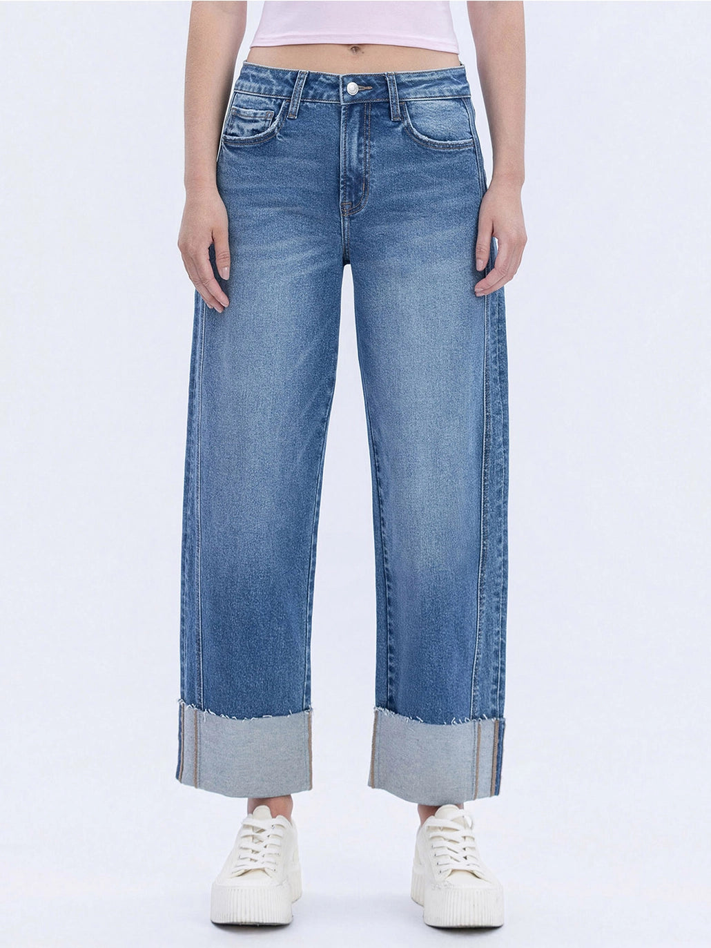 Lovervet- High Rise Cuffed Barrel Leg Jean