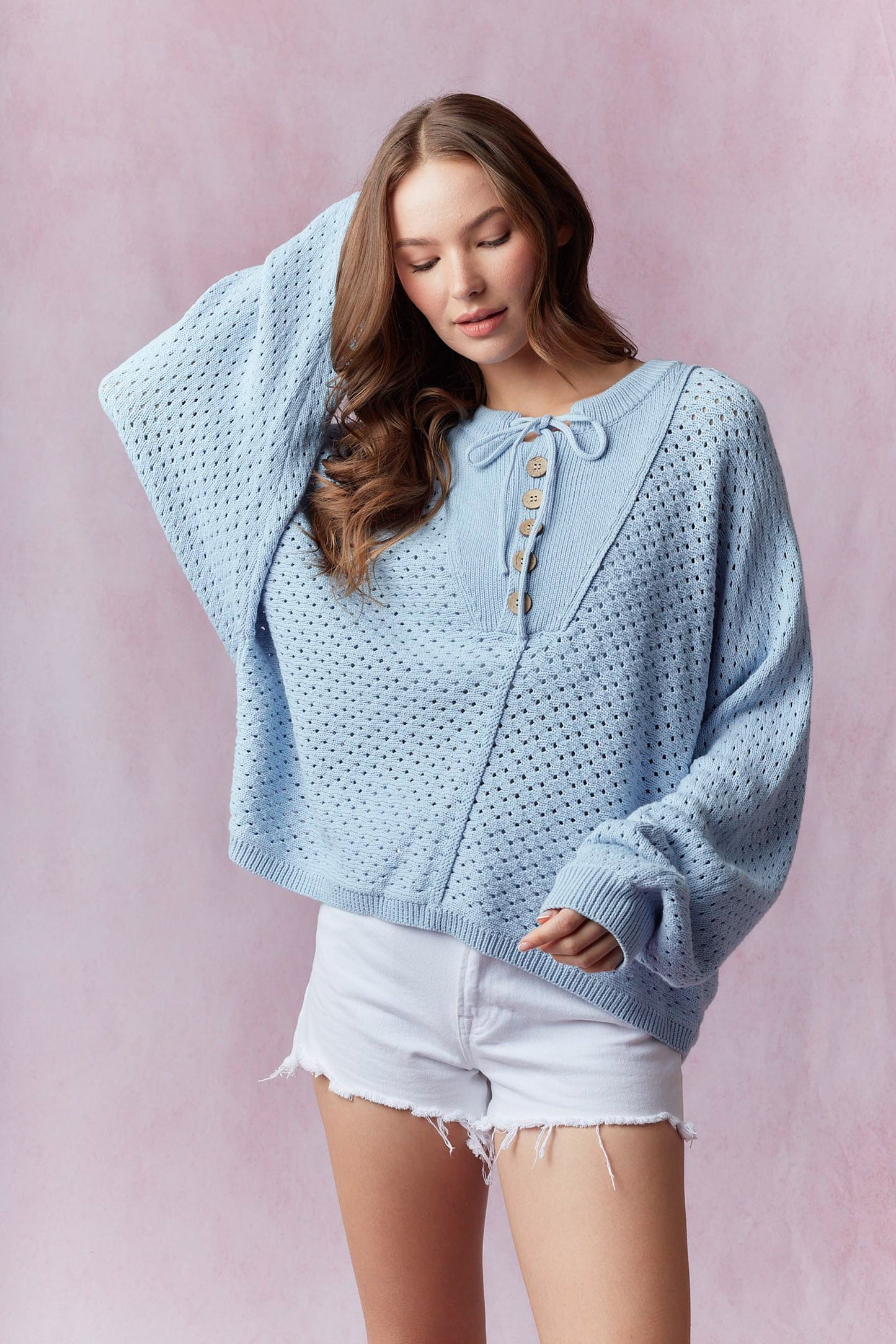 Harper - Henley Neck Dolman Sleeve Sweater