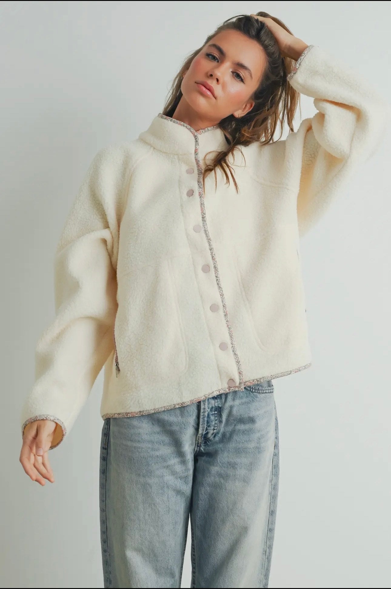 Nora Mock Neck Sherpa Fleece Shacket