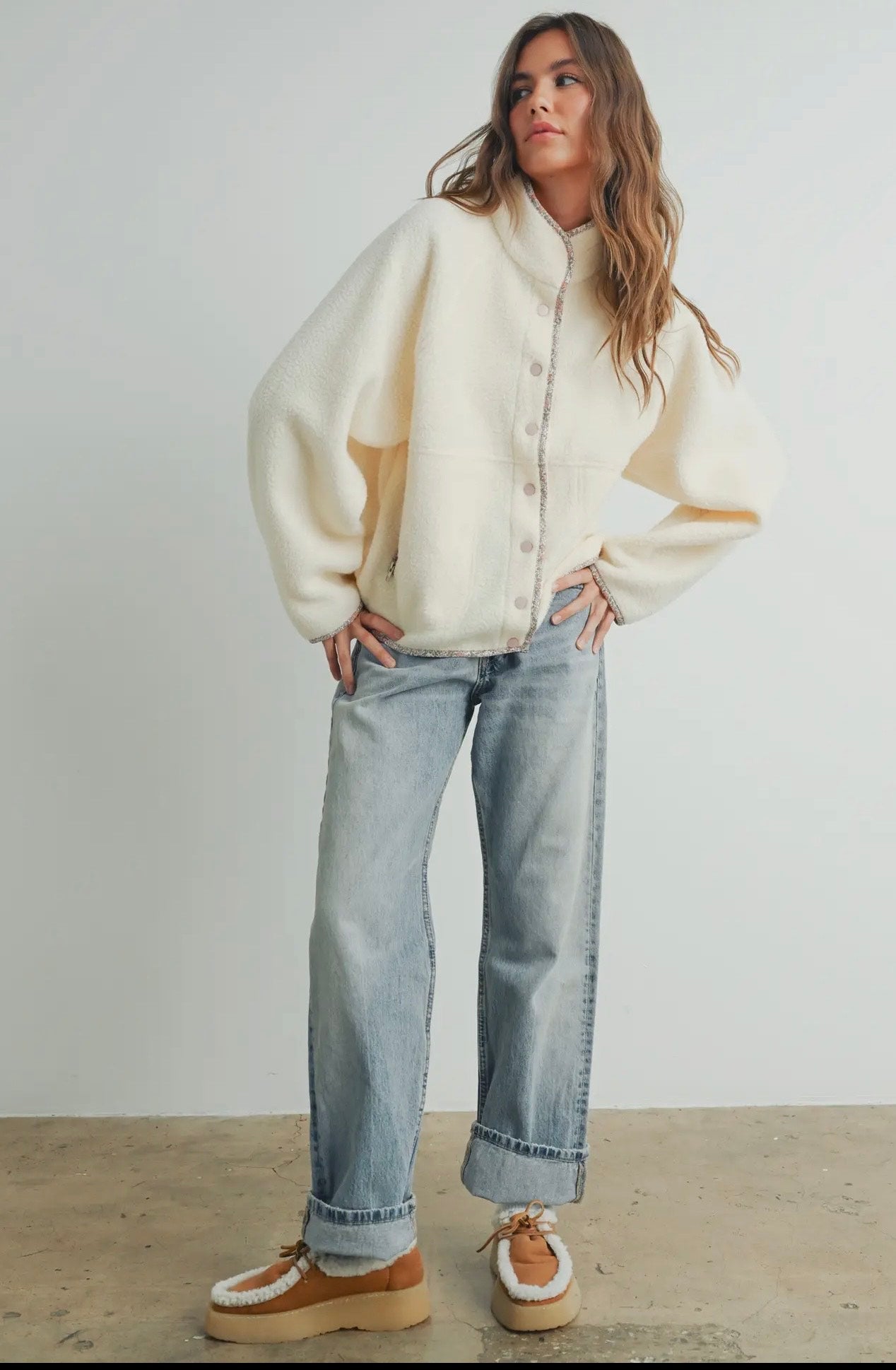Nora Mock Neck Sherpa Fleece Shacket