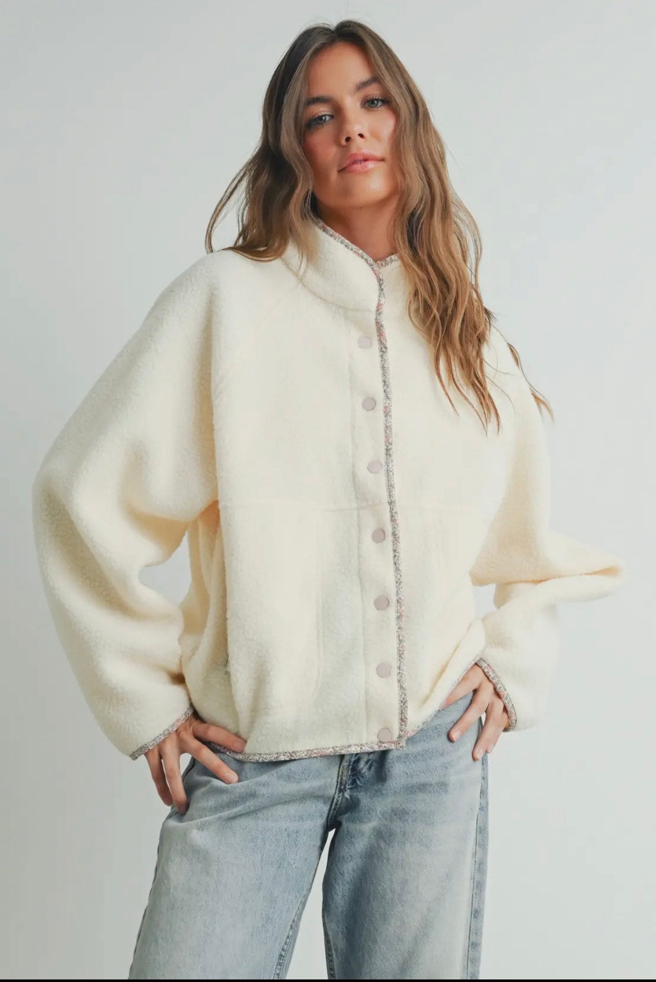 Nora Mock Neck Sherpa Fleece Shacket