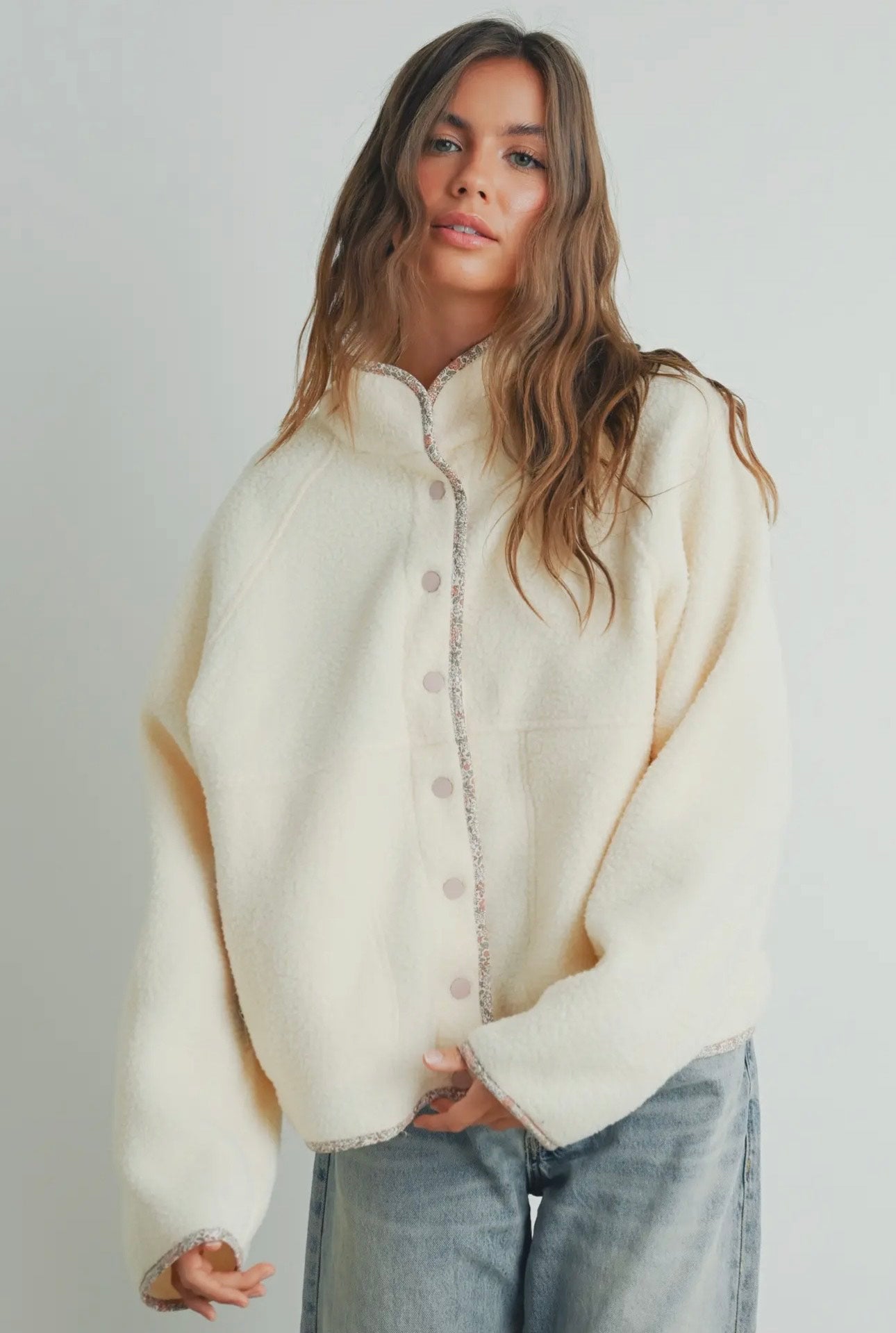 Nora Mock Neck Sherpa Fleece Shacket