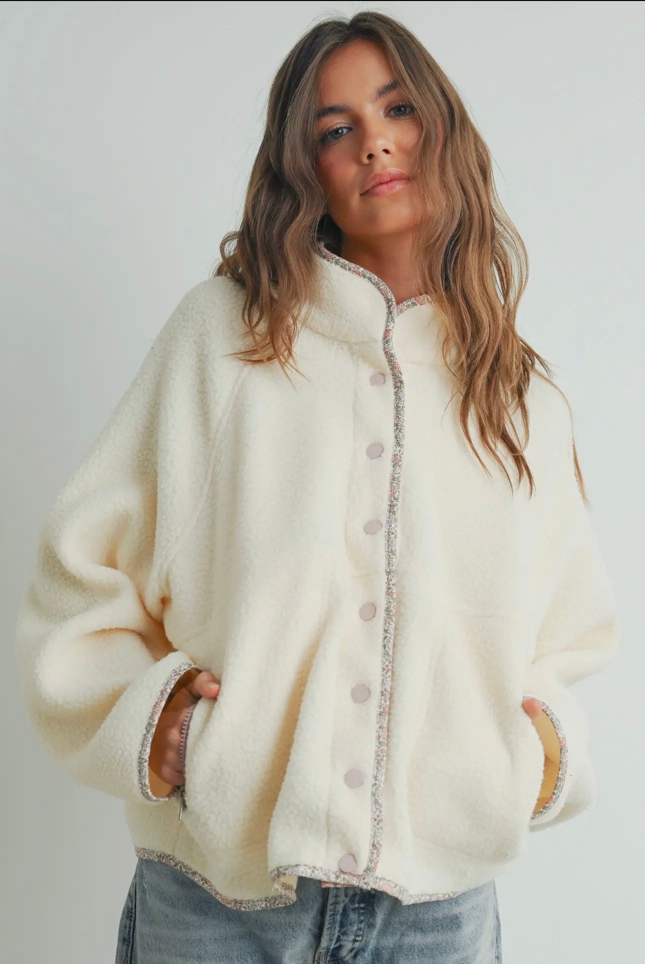 Nora Mock Neck Sherpa Fleece Shacket