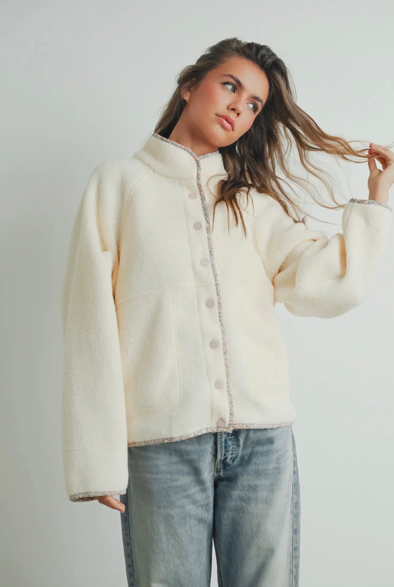 Nora Mock Neck Sherpa Fleece Shacket
