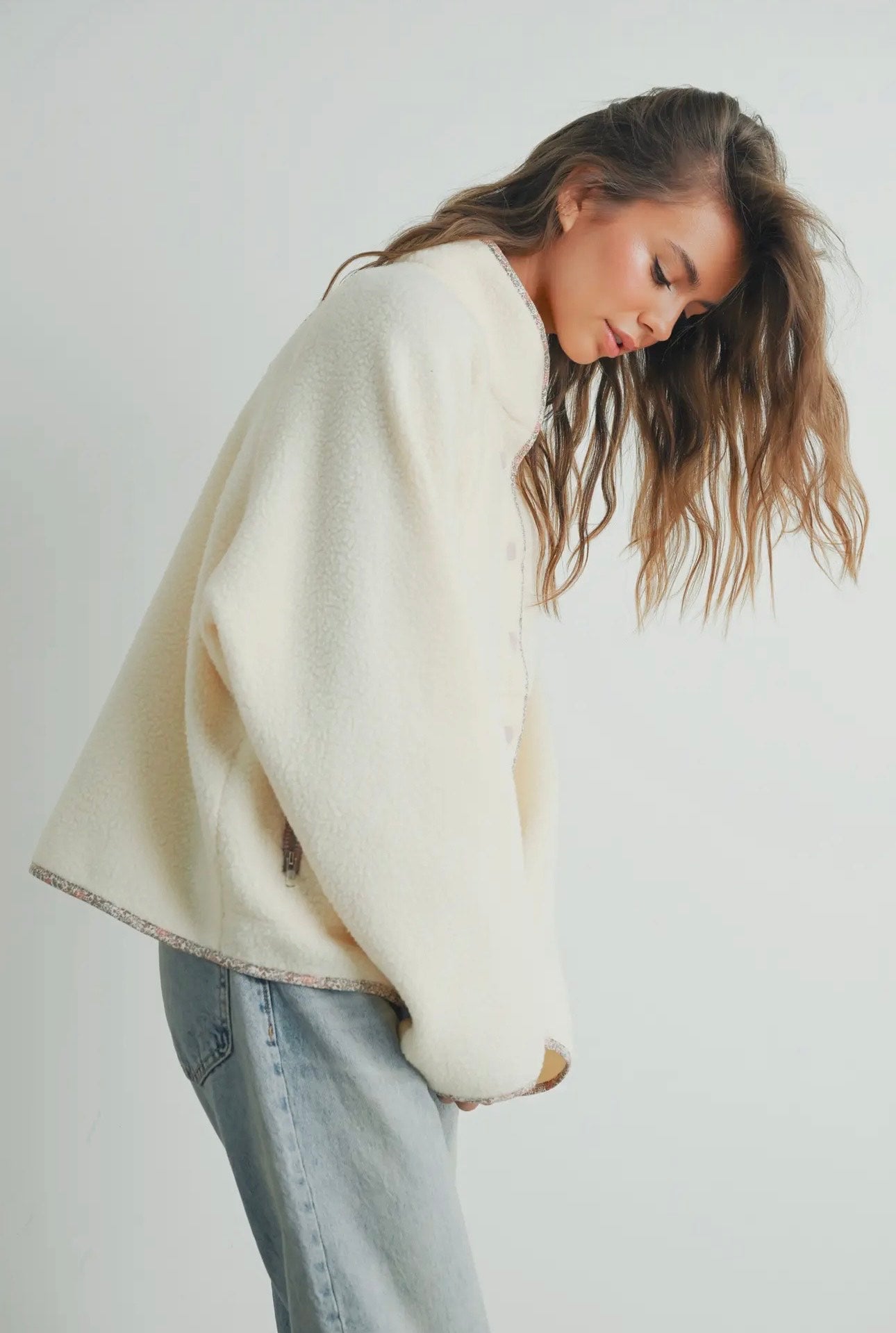 Nora Mock Neck Sherpa Fleece Shacket