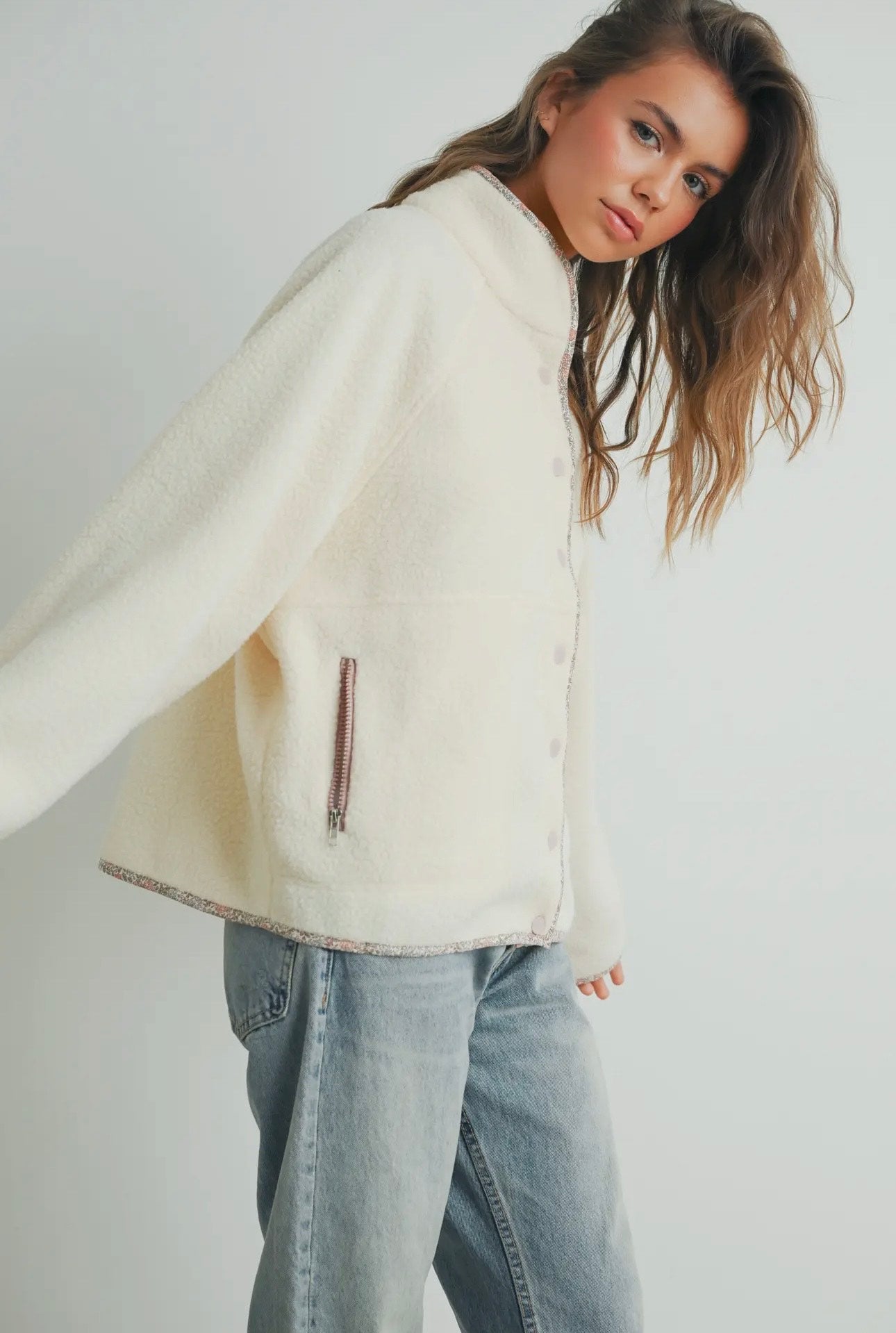 Nora Mock Neck Sherpa Fleece Shacket