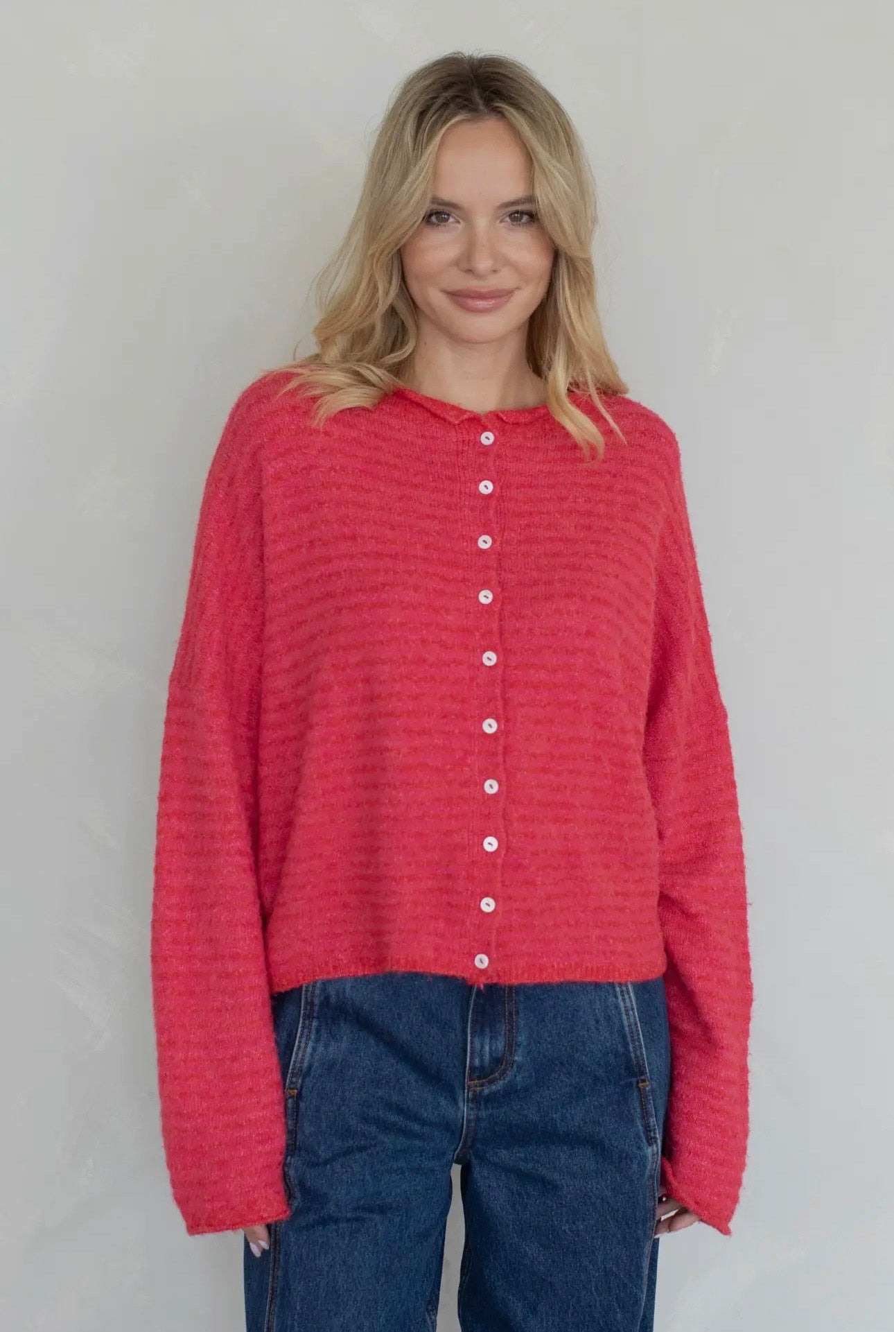 Piper Cardigan - Cherry Mini Stripe