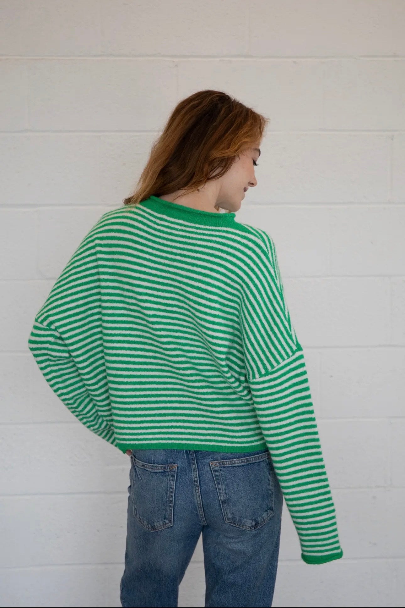 Piper Cardigan - Green & White Mini Stripe