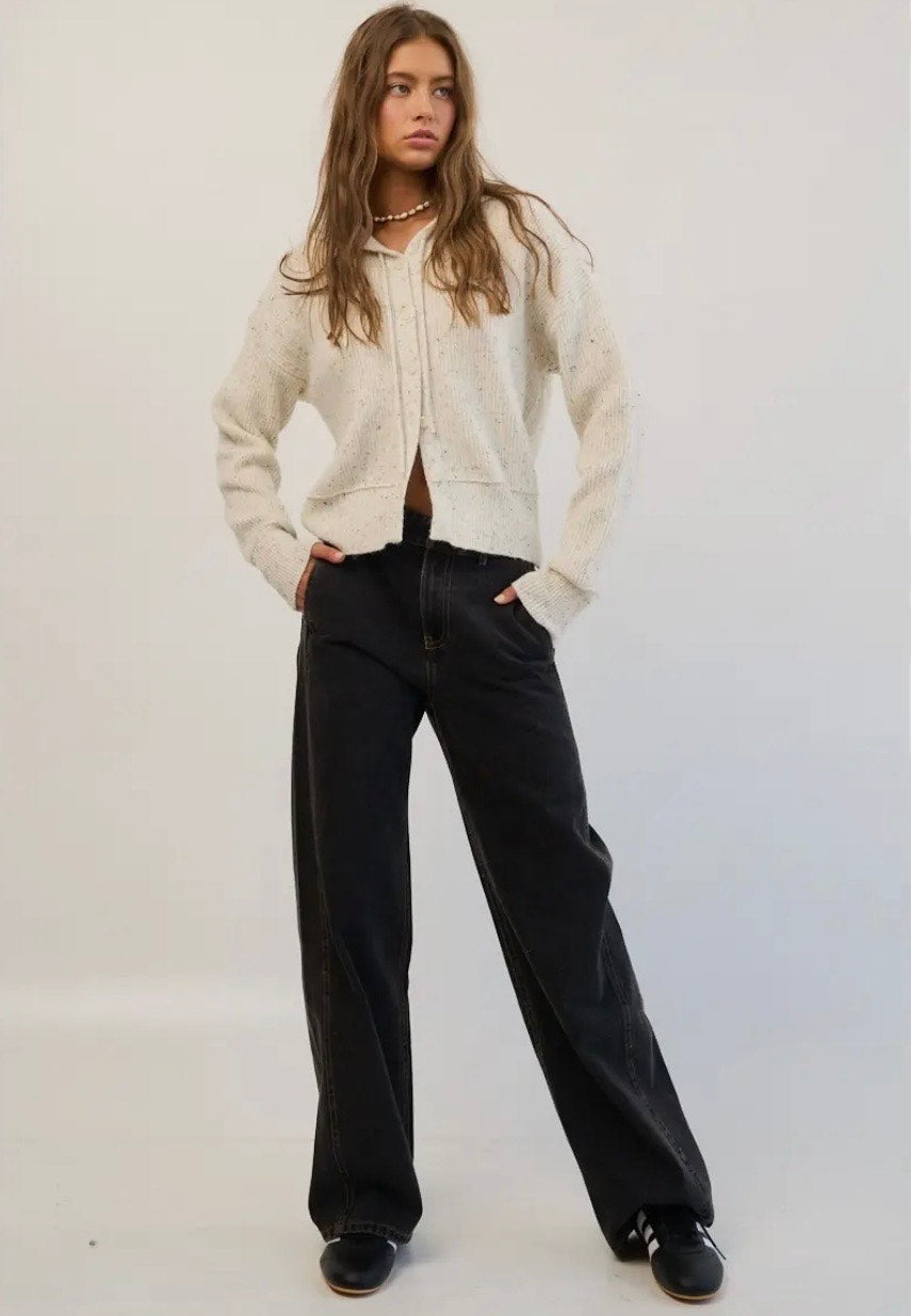 Chloe Speckled Knit Cardigan with Hoodie