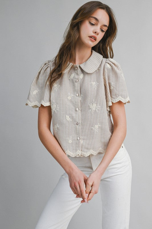Rowan Embroidered Stripe Blouse