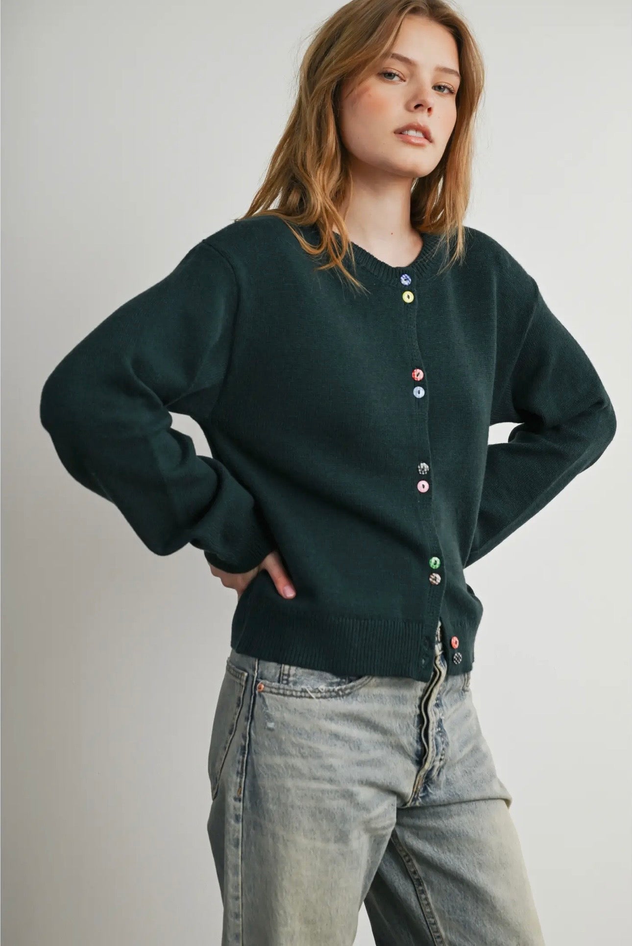 Button Charm Cardigan - Hunter Green