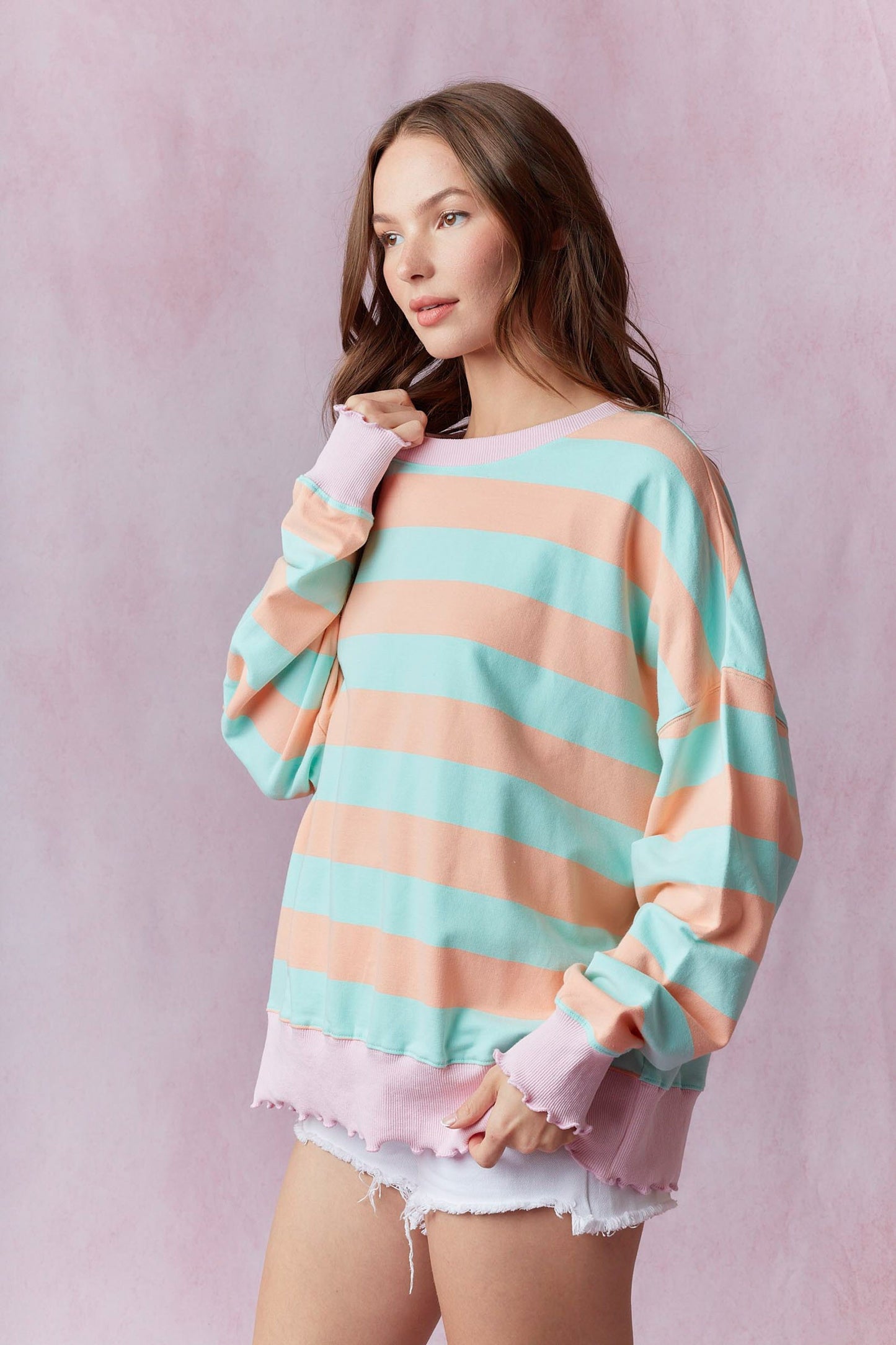 Spring Breeze Stripe Terry Top with Lettuce Rib