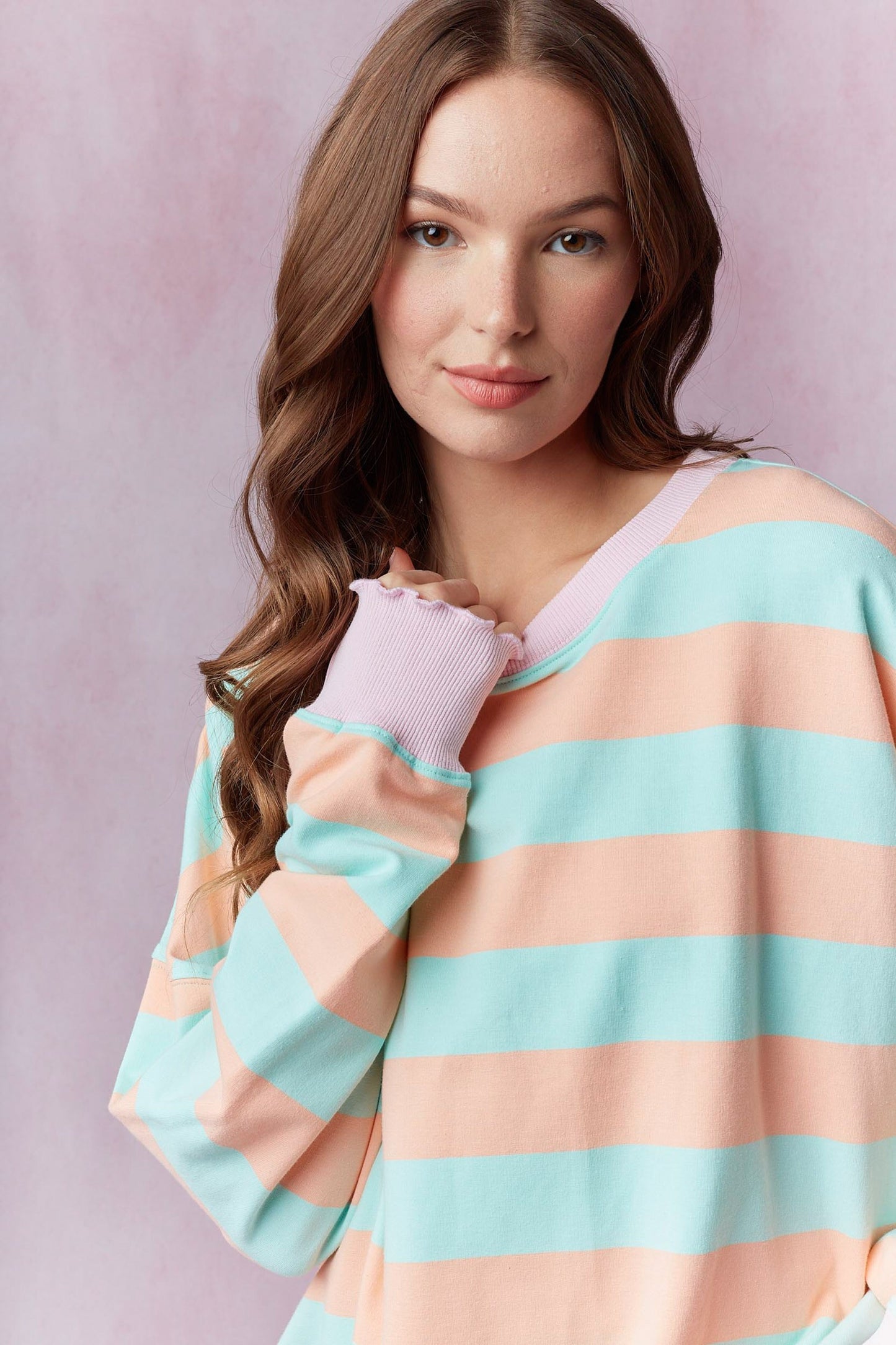 Spring Breeze Stripe Terry Top with Lettuce Rib