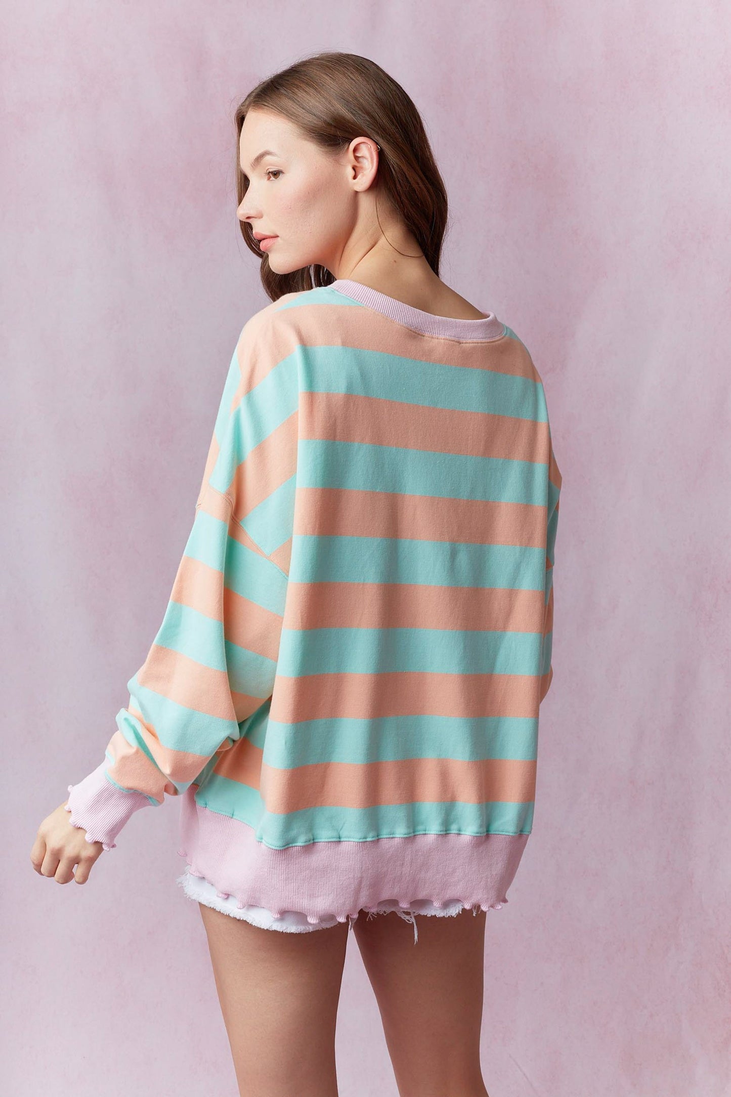 Spring Breeze Stripe Terry Top with Lettuce Rib