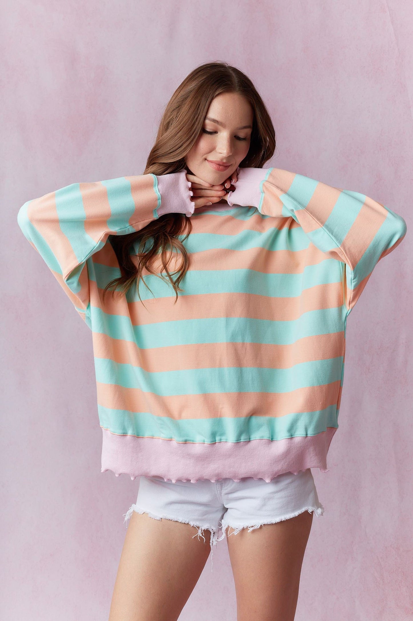 Spring Breeze Stripe Terry Top with Lettuce Rib