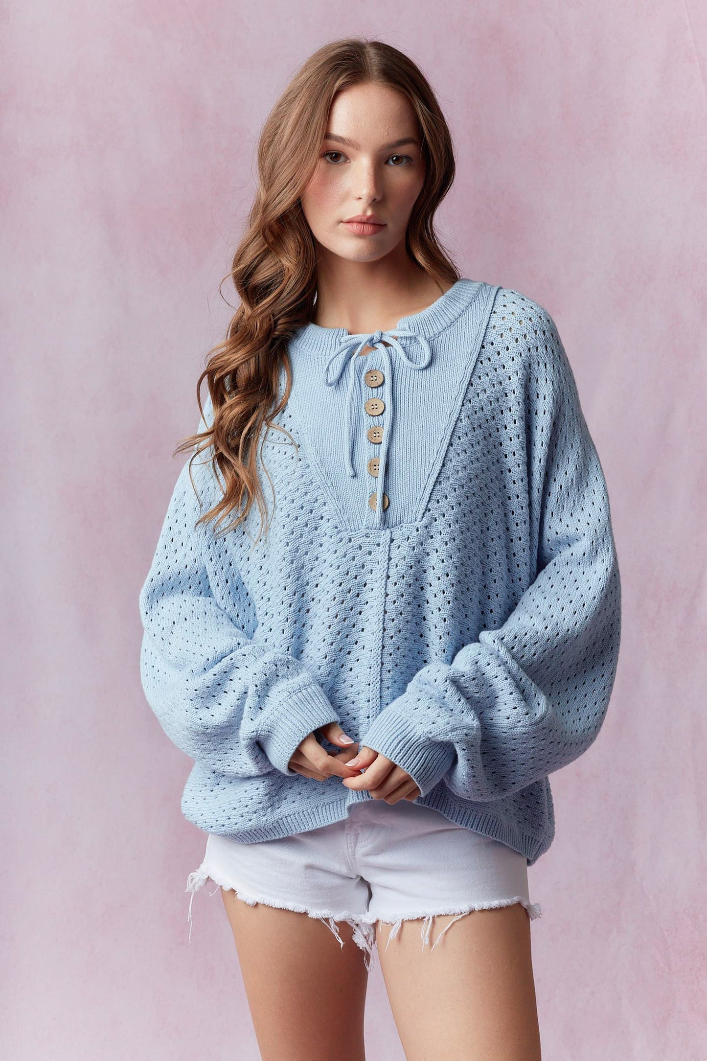 Harper - Henley Neck Dolman Sleeve Sweater