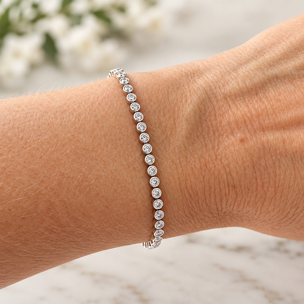 Ella Bezel Tennis Bracelet - Rhodium