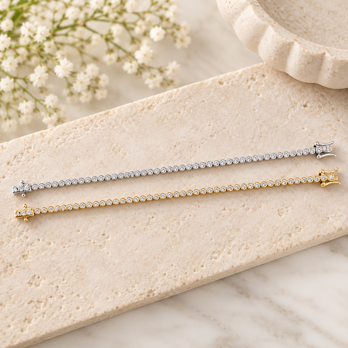 Ella Bezel Tennis Bracelet - Rhodium