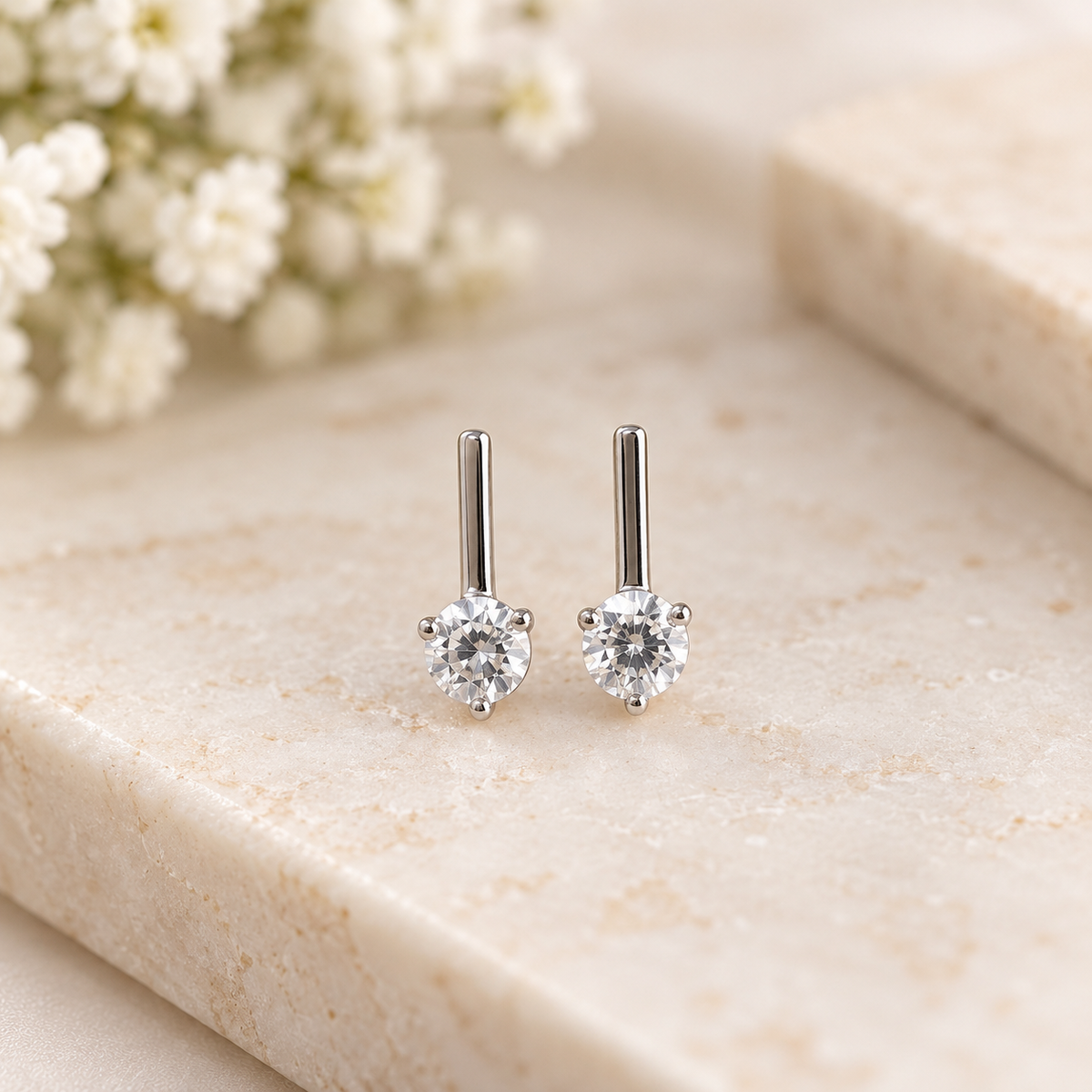 Eva Drop Stud Earring - Rhodium