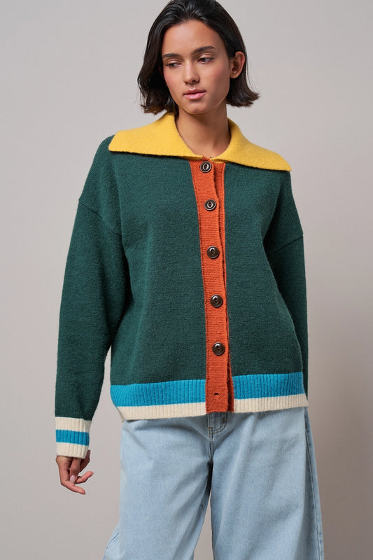Vintage Colorblock Knit Cardigan