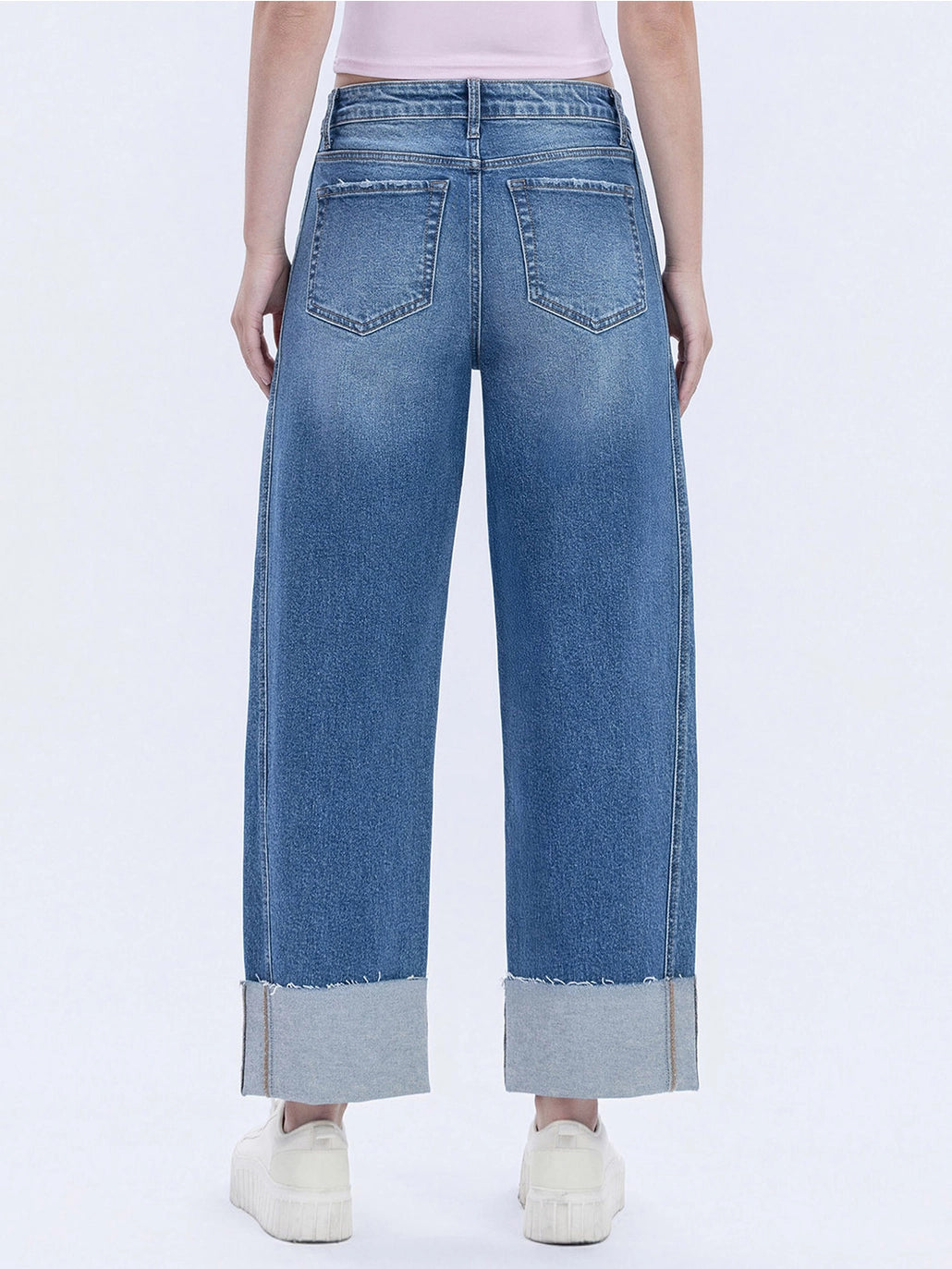 Lovervet- High Rise Cuffed Barrel Leg Jean