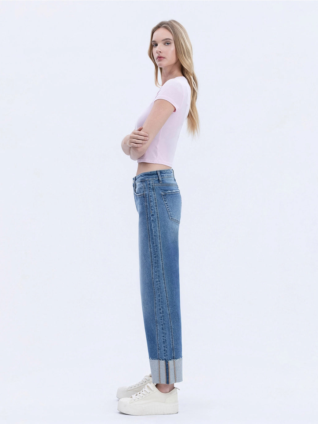 Lovervet- High Rise Cuffed Barrel Leg Jean