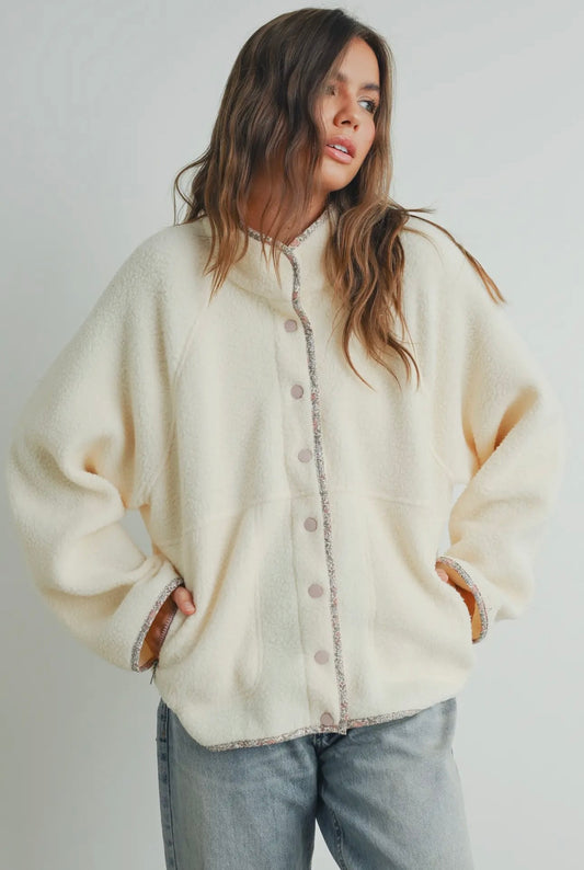 Nora Mock Neck Sherpa Fleece Shacket