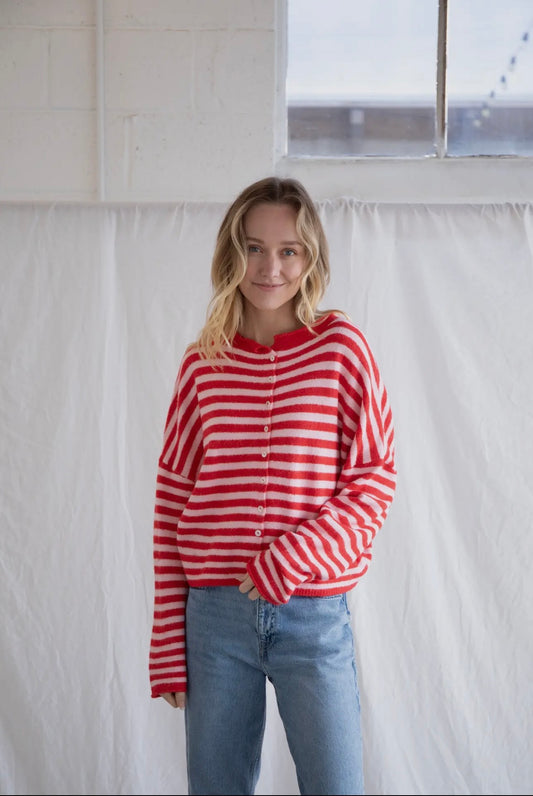 Piper Cardigan - Pink & Red Stripe