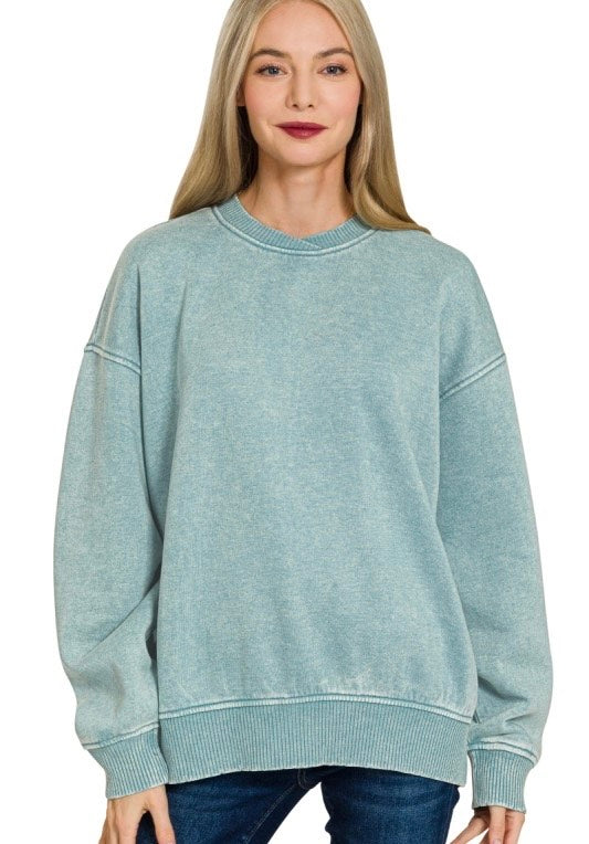 Lazy Days Acid Wash Pullover - Ash Blue