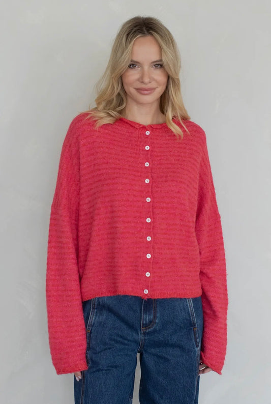 Piper Cardigan - Cherry Mini Stripe