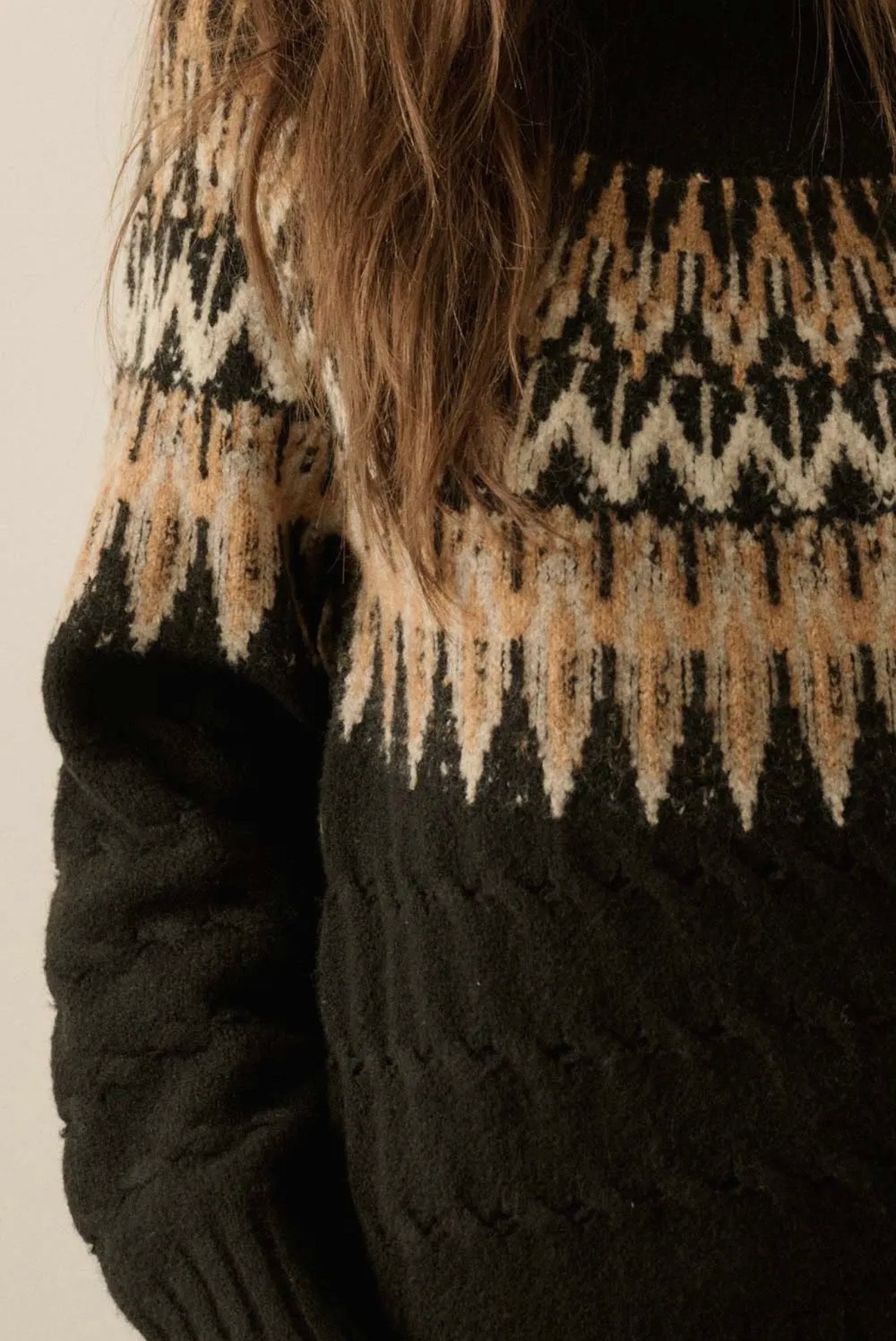 Aspen Cable Knit Fair Isle Raglan Sleeve Sweater