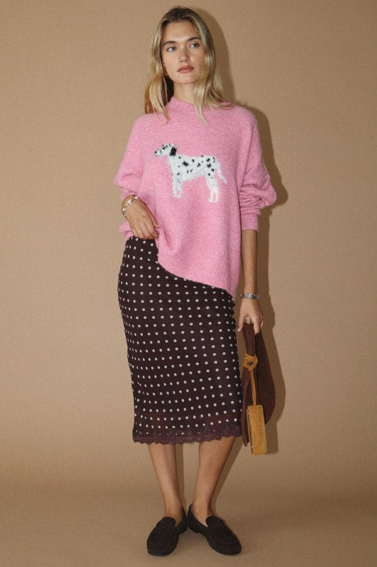 Dottie - Pink Dalmatian Crew Neck Sweater