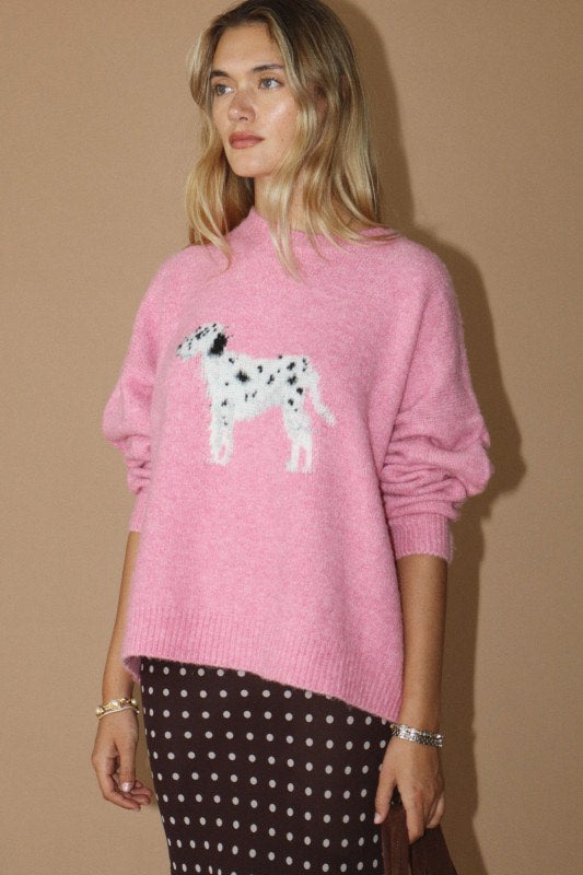 Dottie - Pink Dalmatian Crew Neck Sweater
