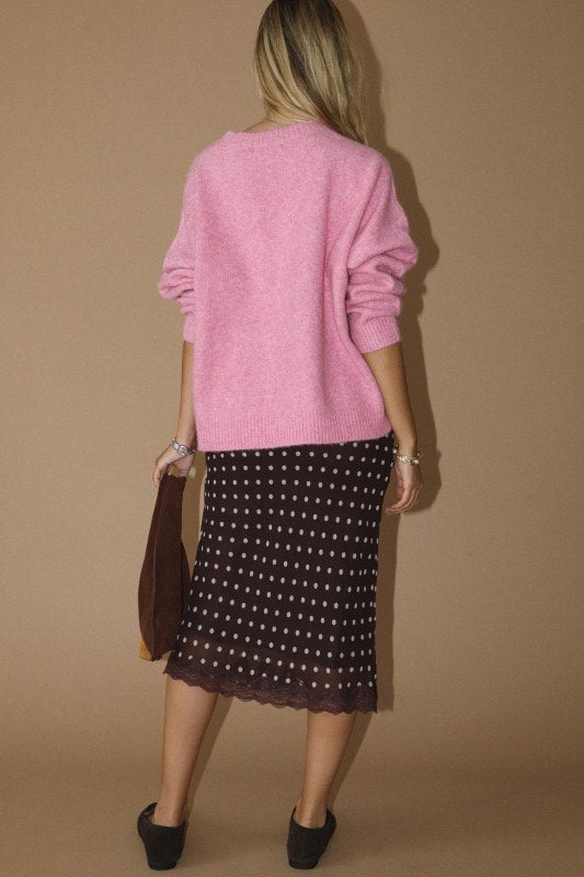 Dottie - Pink Dalmatian Crew Neck Sweater