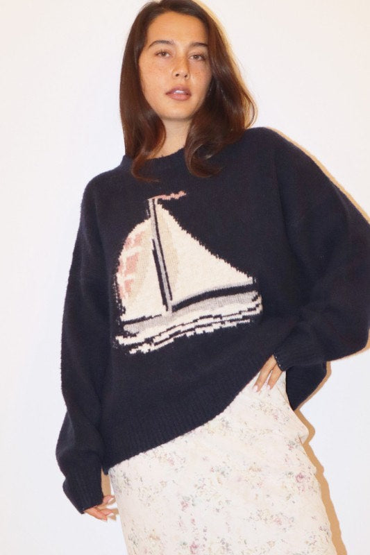 Sail Away Navy Crewneck Sweater