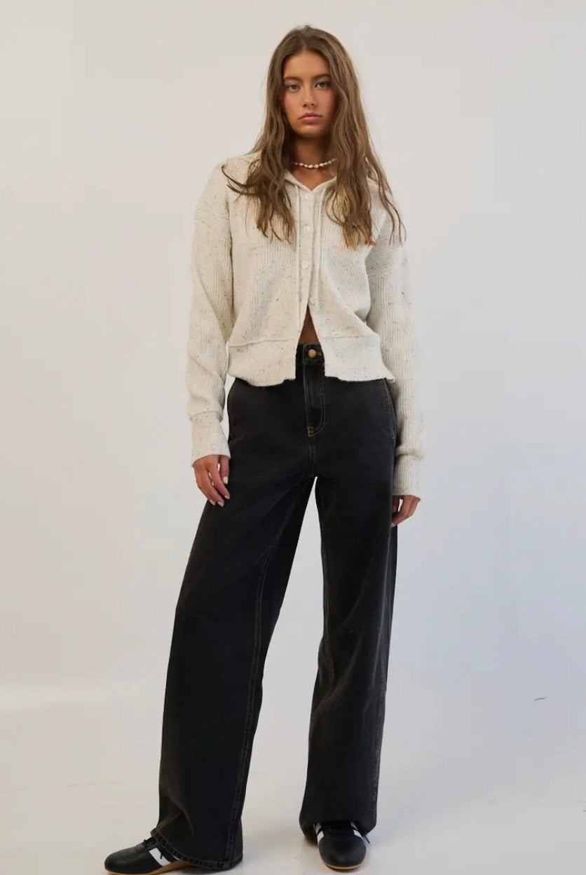 Chloe Speckled Knit Cardigan with Hoodie