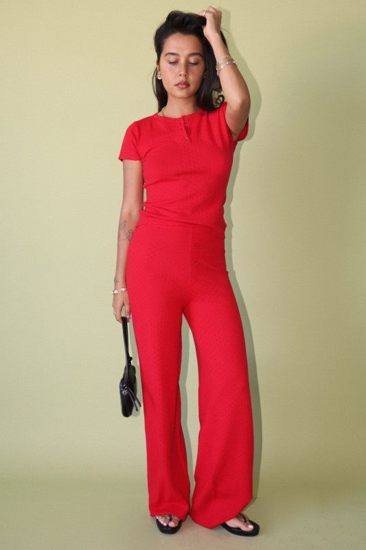 Red Pointelle Lounge Top