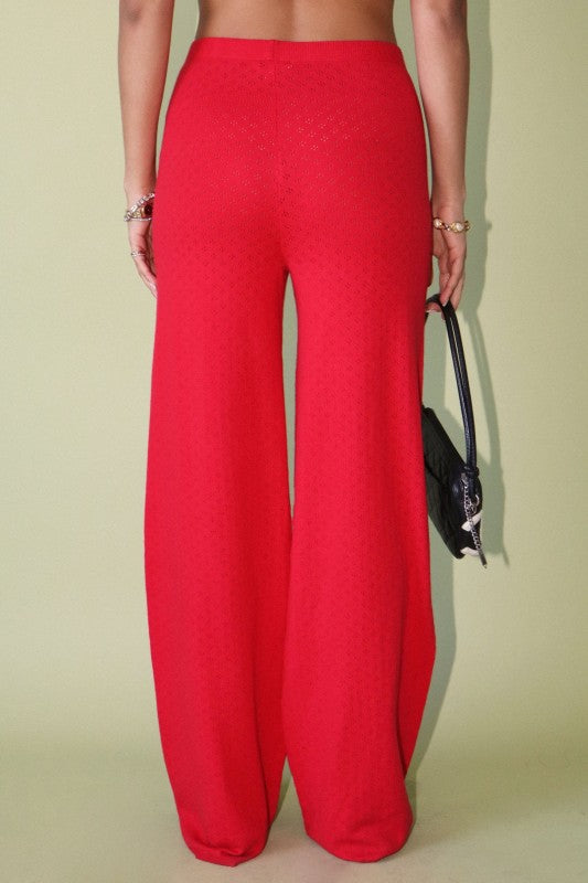Red Pointelle Wide Leg Lounge Pants