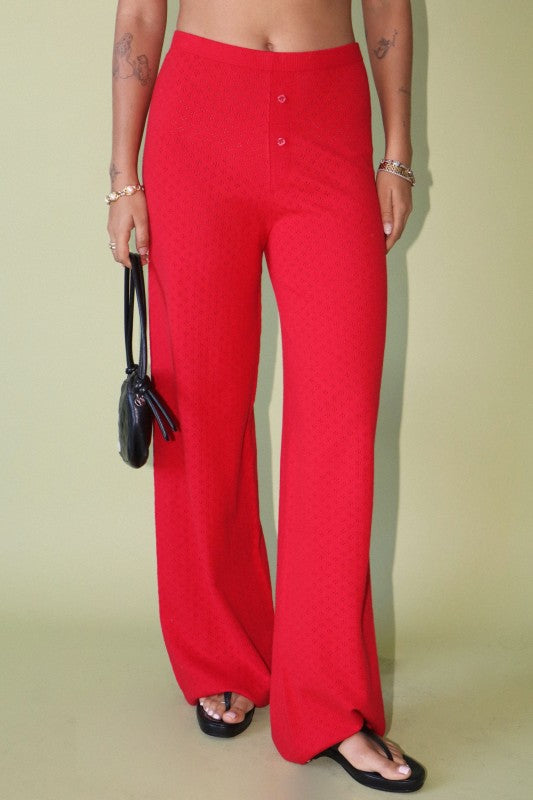 Red Pointelle Wide Leg Lounge Pants