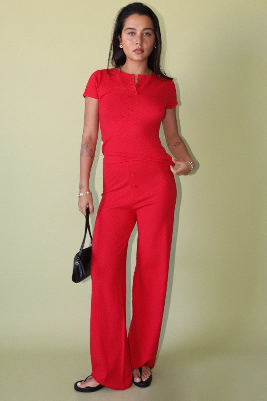 Red Pointelle Lounge Top