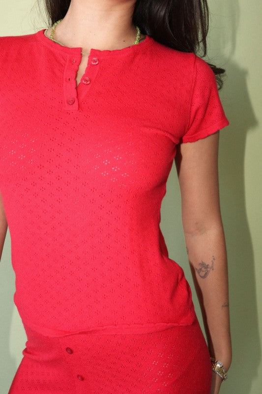 Red Pointelle Lounge Top