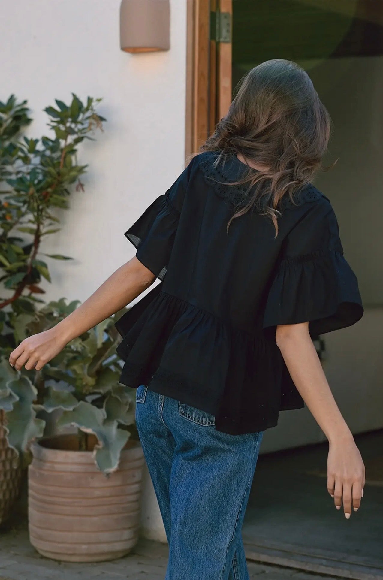 Claire Eyelet Collar Blouse in Black