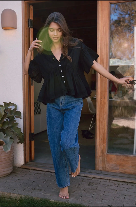 Claire Eyelet Collar Blouse in Black