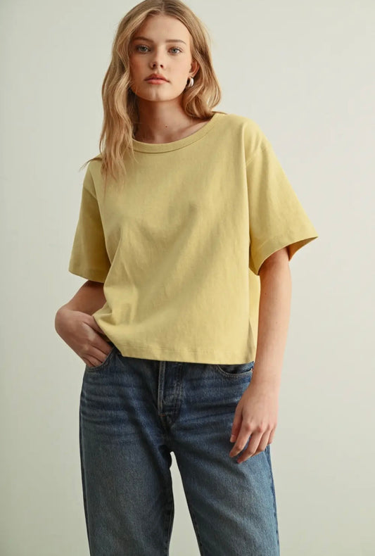 Lemon Linen Knit Boxy Tee