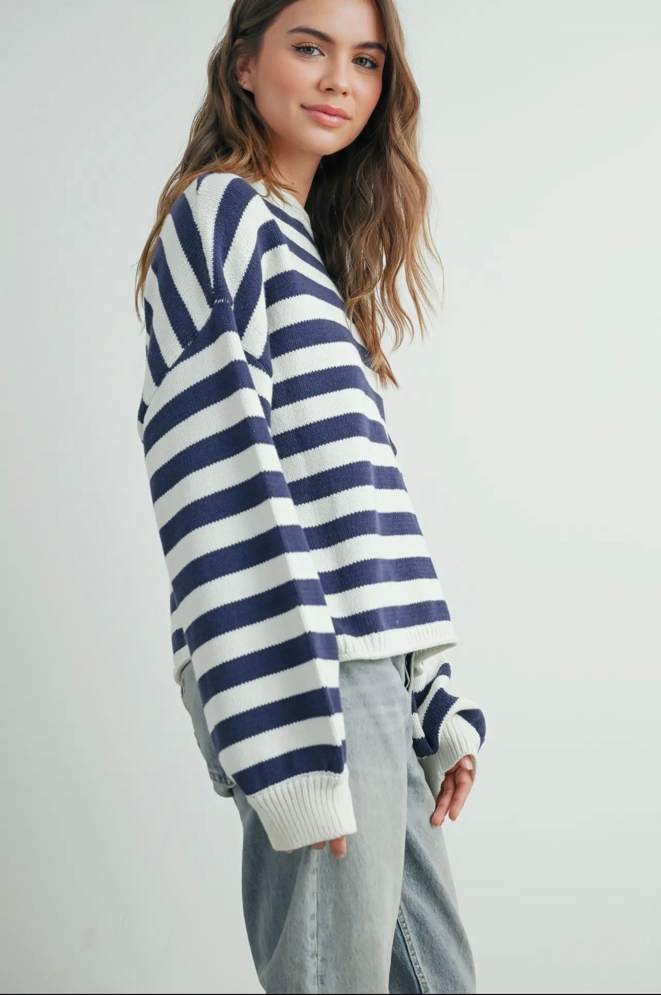 Coastal Stripe Sweater - Navy & Ivory