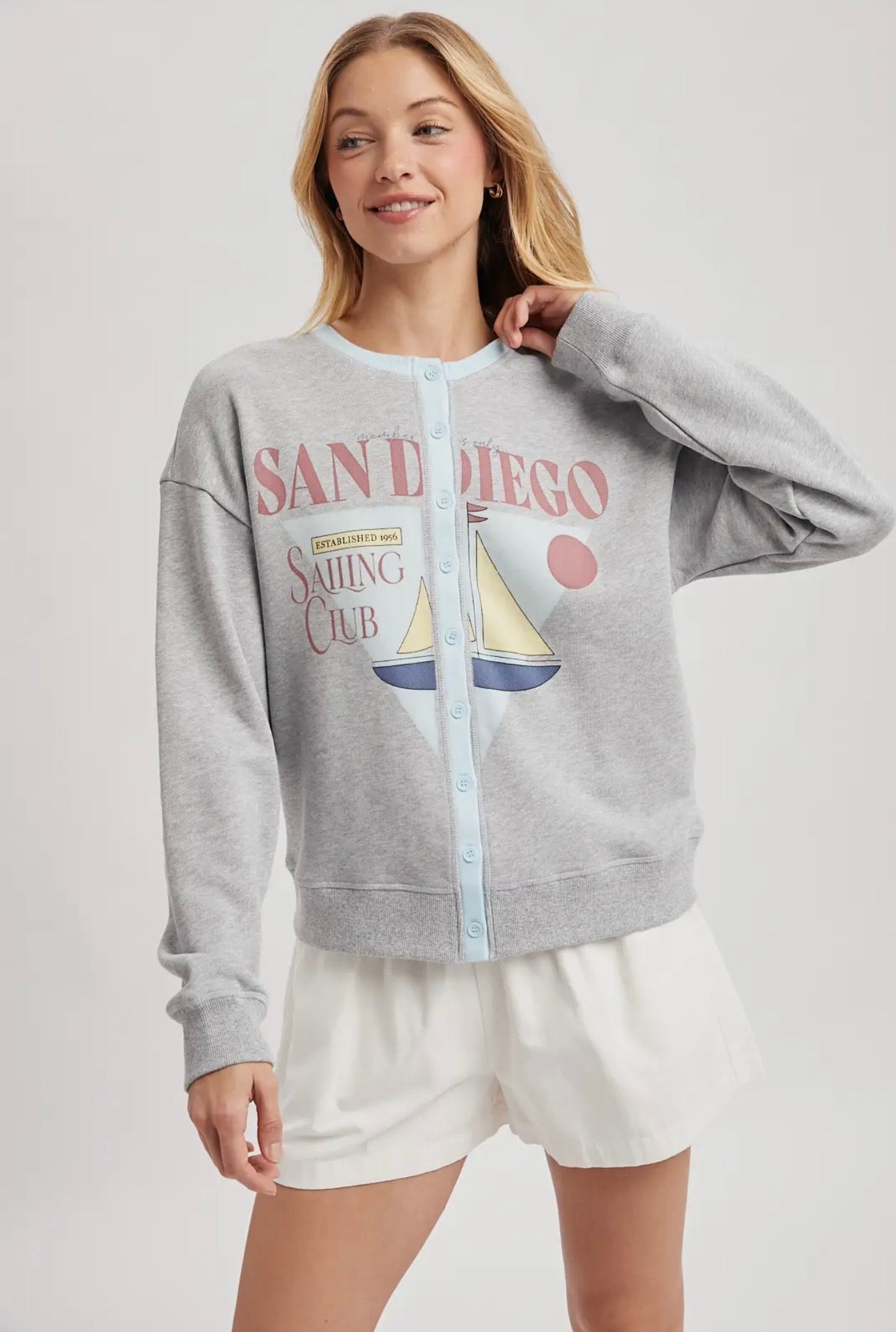 San Diego Sailing Club Sweatshirt Cardigan - Heather Gray