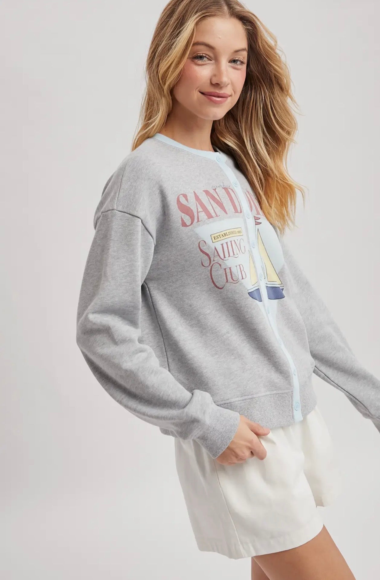 San Diego Sailing Club Sweatshirt Cardigan - Heather Gray
